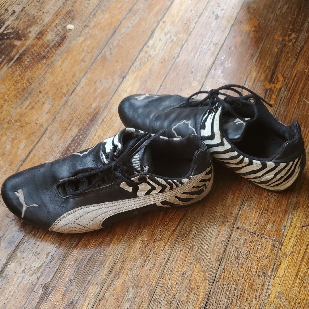 Puma Zebra Pattern Black and White Shoes, Vintage Y2K